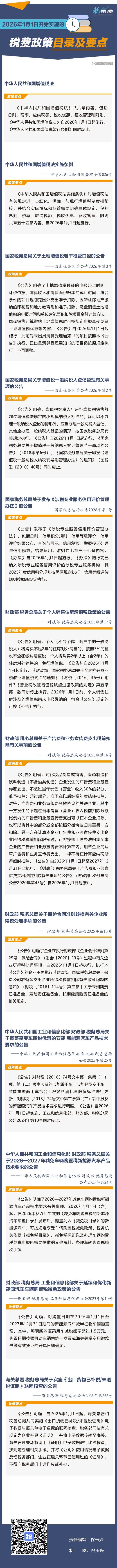 <strong>2026年1月1日開始實施的稅費政策</strong>